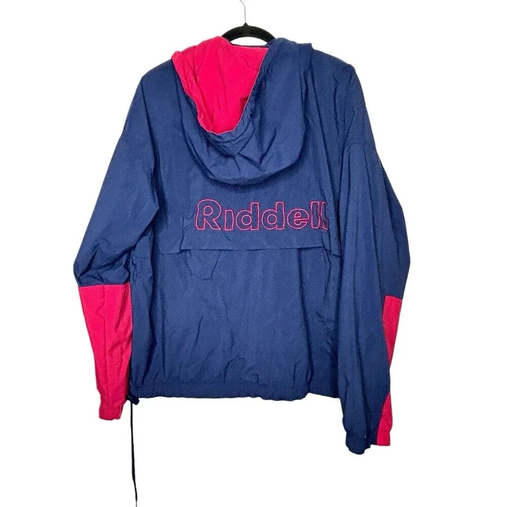 Vintage 90s Riddell Jacket High Vented Colorblock 1/4 Zip Spellout Size XL Blue